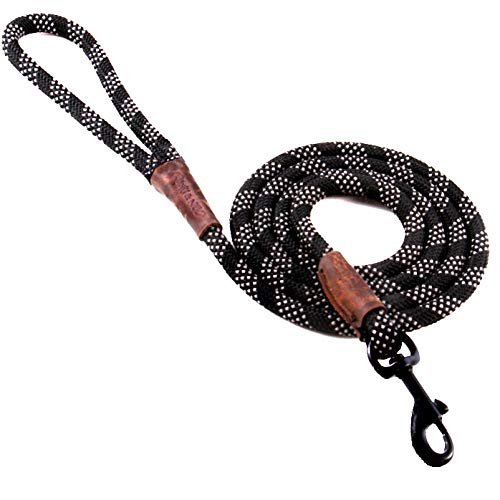 Max and Neo Rope Leash Reflective 6 Foot - We Donate a Leash to a Dog Rescue for Every Leash Sold 6 FT x 1/2" BLACK - PawsPlanet Australia