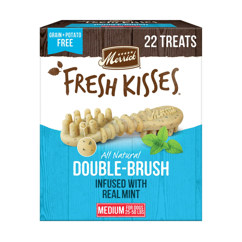 Merrick Fresh Kisses Dog Dental Chews Infused With Real Mint for Medium-Sized Dogs, Grain-Free Pet Treats, 23.0 oz. Box 22 Count (Pack of 1) - PawsPlanet Australia