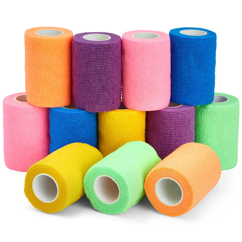 Juvale Self-Adherent Cohesive Bandage Wrap - Joint Support & Vet Wrap for Horses - Versatile First Aid & Pet Bandage - Athletic Compression & Stretch Tape - 3 in x 6 yd, Pack of 12, 6 Colors 3 Inch x 6 Yards - PawsPlanet Australia