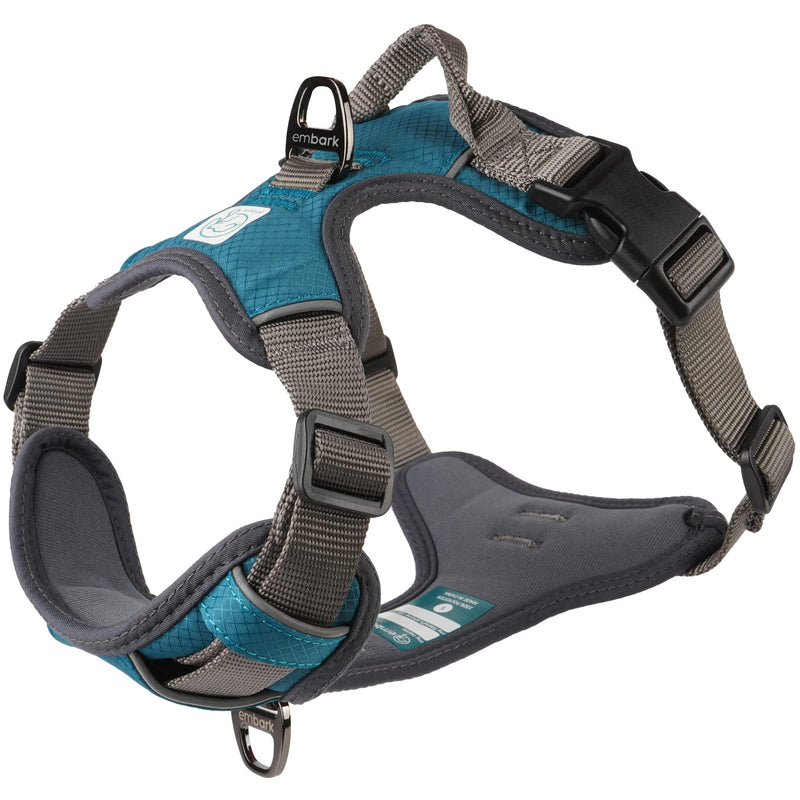 Embark Adventure Dog Harness, Easy On and Off with Front and Back Leash Attachments & Control Handle - No Pull Training, Size Adjustable and Non Choke Large Teal Blue - PawsPlanet Australia