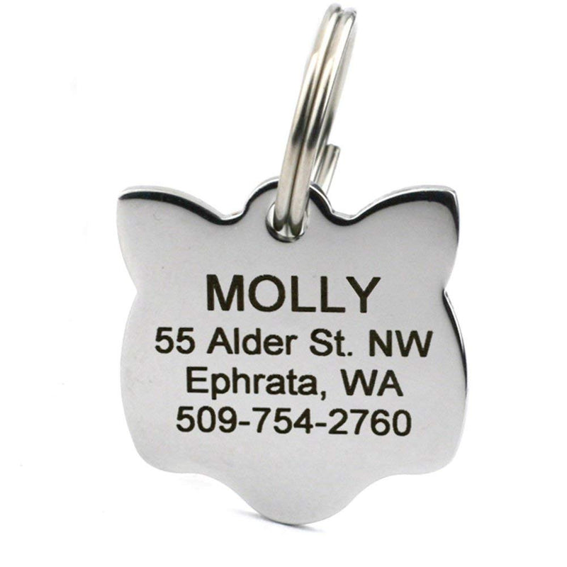 GoTags Cat ID Tag, Personalized Cat Shape Pet ID Tag in Stainless Steel, Includes up to 4 Lines of Custom Engraved Text – Stainless Steel, Kitty Face - PawsPlanet Australia