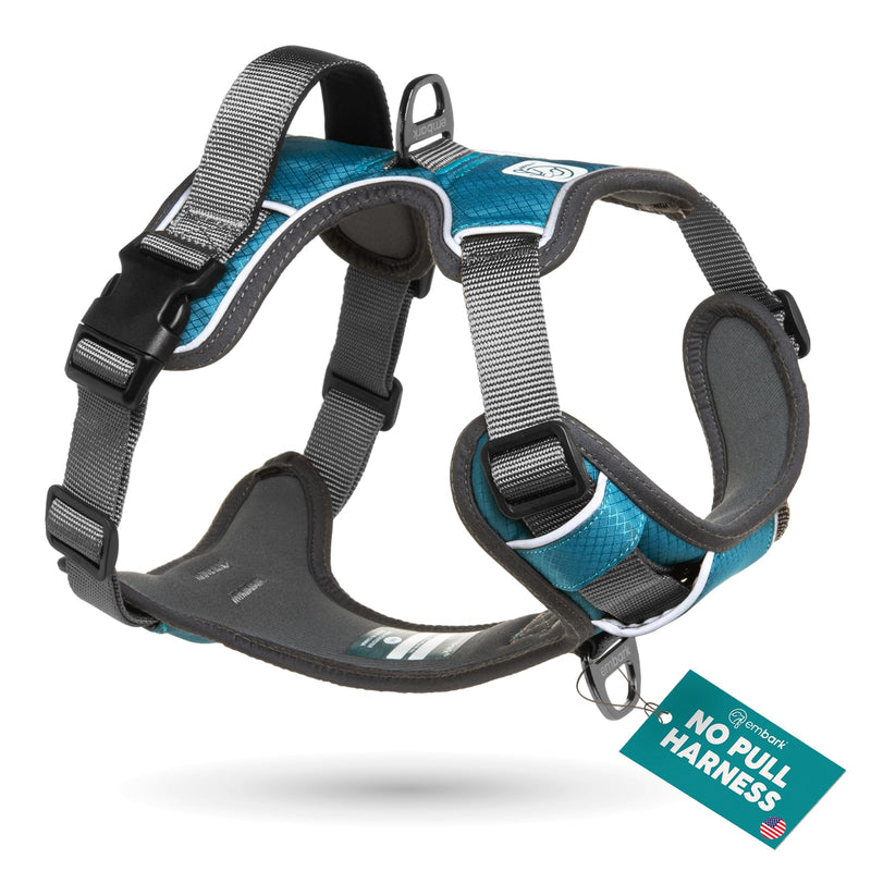 Embark Adventure XL Dog Harness – No-Pull, Reflective Trim, Military-Grade Nylon, 2 Leash Clips with Gel-Lined Handle, Soft & Padded Blue - PawsPlanet Australia
