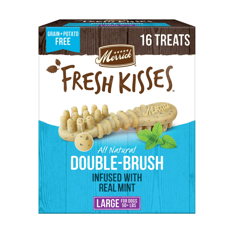 Merrick Fresh Kisses Natural Dental Chews, Toothbrush Shape Treat Infused With Real Mint, For Large Dogs - 16 ct. Box 16 count (Pack of 1)