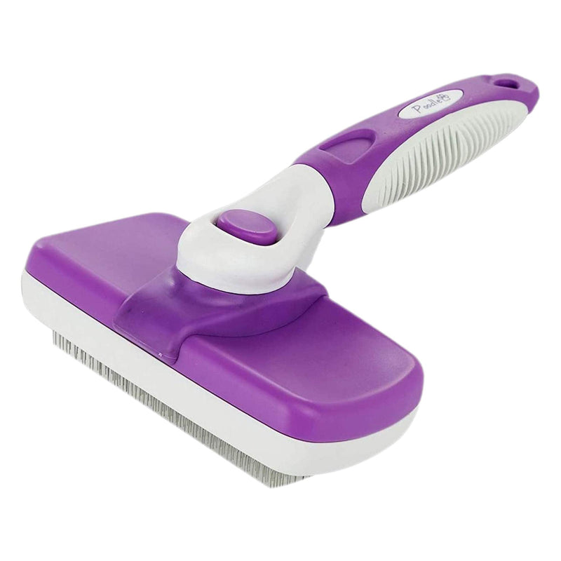 POODLIE Dog Grooming Brush, Self Cleaning Slicker Brush for Dogs and Cats - Removes Tangles, Loose Hair - Poodles, Pomeranians, Yorkies, Soft Pins - Purple 1 Count (Pack of 1) - PawsPlanet Australia