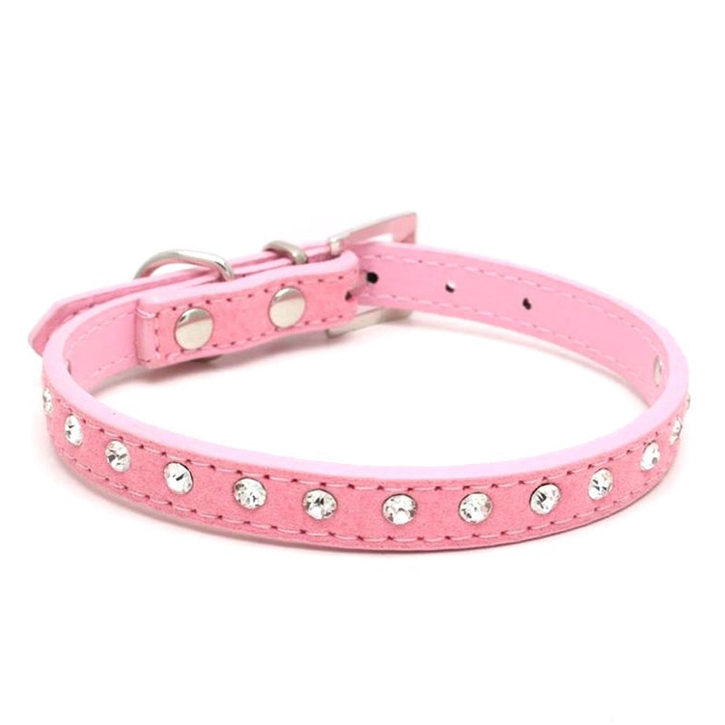 Dogs Kingdom 10 "-16.5" Total Length Suede Skin Jeweled Rhinestones Pet Dog Collar Sparkly Crystal Diamonds Studded Leather Puppy Dog Cat Collar Pink S
