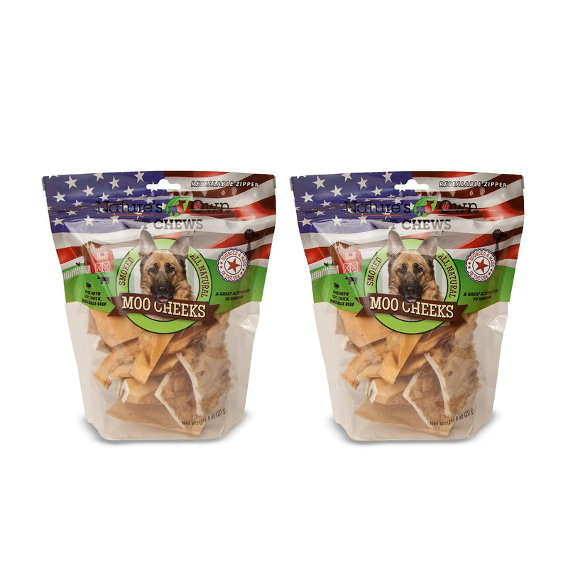 Nature's Own Pet Chews Pet Chews Smoked Moo Moo Cheeks 8 oz - Nature's Own Pet Chews Bag Treat - 100% Natural Made with Soft, Thick, Digestable Beef - Pack of 2