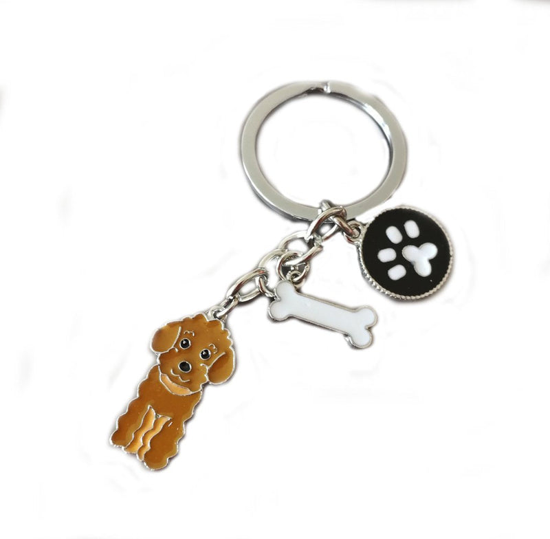 Dog Keychain Ring, Cool Cute Pet Dog Keyring Bag Charm Mini Metal Key Ring Keyfob Brown Poodle - PawsPlanet Australia