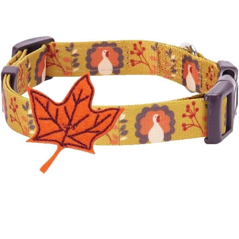 Blueberry Pet 8 Patterns Thanksgiving Fall Festival Moonlit Turkey Designer Adjustable Dog Collar with Maple, Medium, Neck 14.5"-20" - PawsPlanet Australia