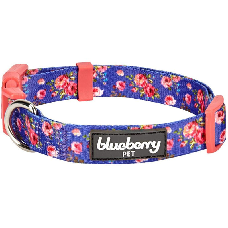 Blueberry Pet Dog Collar Rose Print, Adjustable Medium Dog Collars for Medium Dogs, Large & Small Dogs, Puppy Collar, Pink Dog Collar for Girls, Eco-Friendly, 14.5-20 in Neck Irish Blue - PawsPlanet Australia