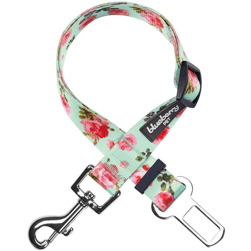 Blueberry Pet 8 Patterns Spring Scent Inspired Floral Rose Print Turquoise Adjustable Dog Seat Belt Tether for Dogs Cats, Durable Safety Car Vehicle Seatbelts Leads Use with Harness 16.5-25.5 Inch (Pack of 1) - PawsPlanet Australia