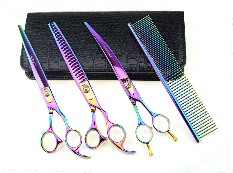 LILYS PET HIGH-END SERIES Japan 440C Stainless Steel Professional Pet Grooming Scissors Set,Rainbow Color,Cutting&Thinning&Two-way Curved shears Set (8.0") - PawsPlanet Australia