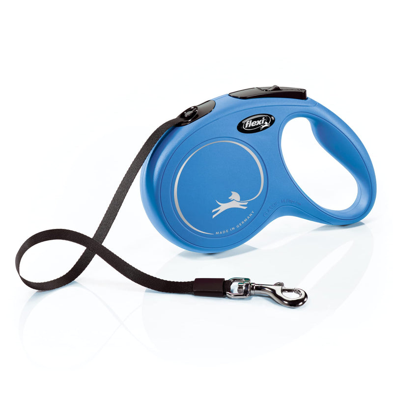 FLEXI New Classic Tape Retractable Dog Leash for Medium Dogs Upto 55 lbs. – 16 ft., Blue | Tangle Free Pet Walking Leash with One-Handed Brake, Pause, Lock|German Quality Product - PawsPlanet Australia
