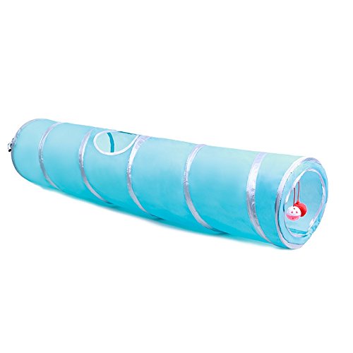 2 Way Cat Tunnel Pet Play Tube - Collapsible Tunnel for Small Pet /Cat /Kitty /Doggy /Rabbit Blue