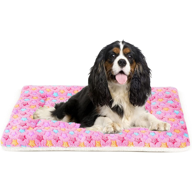 Mora Pets Dog Bed Crate Pad Ultra Soft Pet Bed with Cute Star Print Washable Crate Mat for Large Medium Small Dogs Reversible Fleece Dog Crate Kennel Mat Cat Bed Liner 29 x 21 inch Pink 30-Inch - PawsPlanet Australia