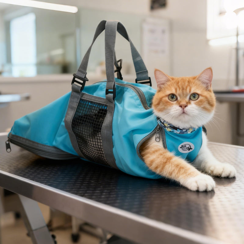 Cinf Cat Nail Clipping Cleaning Grooming Restraint Bag No Scratching Biting for Bathing Nail Trimming Injecting Examining(Blue,S) S (6-8lbs) Blue