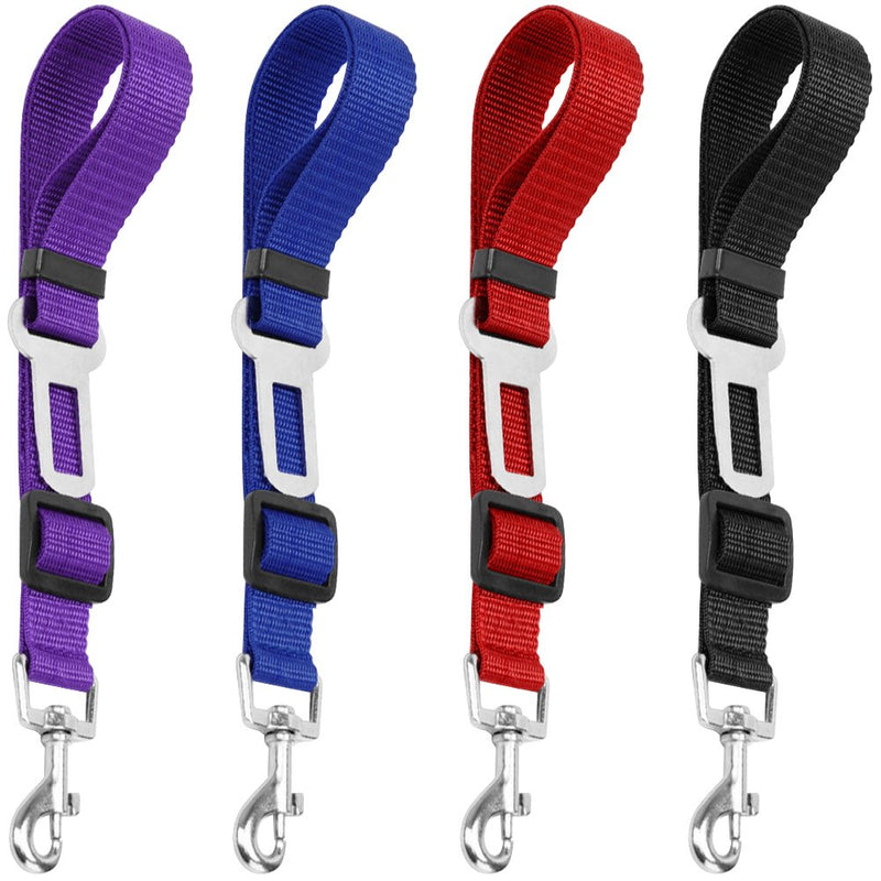 4 Pack Adjustable Pet Dog Cat Seat Belt, YuCool Safety Leads Vehicle Car Harness Seat Tether,Nylon Fabric- Black,Blue, Red, Purple - PawsPlanet Australia