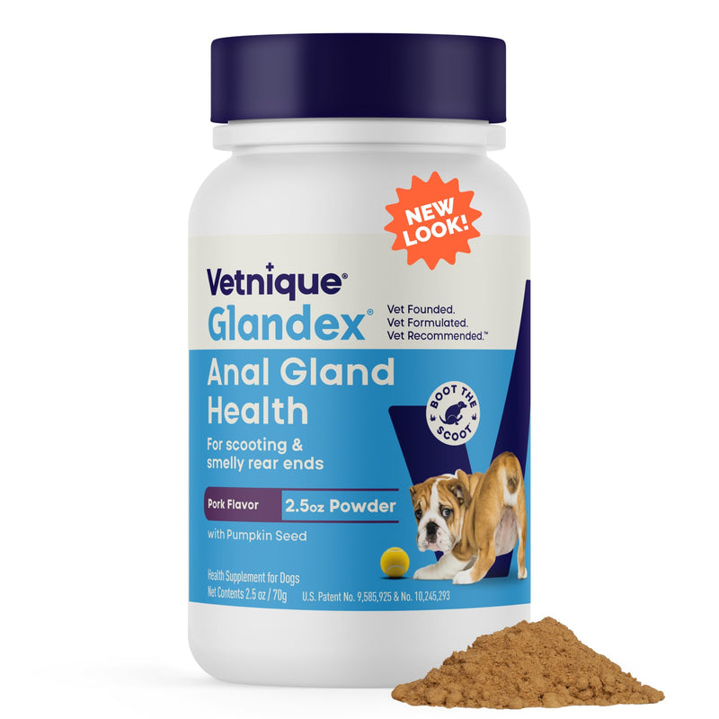 Vetnique Glandex Dog Fiber Supplement Powder for Anal Glands with Pumpkin, Digestive Enzymes & Probiotics - Vet Recommended (Regular or Advanced Strength) - Boot The Scoot (2.5 oz, Pork Liver) 2.5 oz - PawsPlanet Australia
