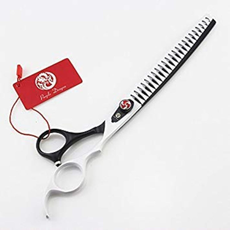 Purple Dragon 8.0 inch Professional Pet Grooming Scissors - Dog Chunker Shears - Adult Animal Thinning Hair Shears for Pet Groomer or Family DIY (White) White - PawsPlanet Australia