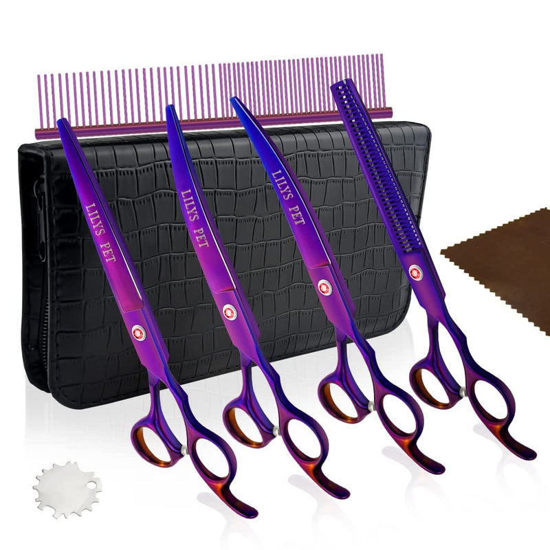 LILYS PET Professional PET DOG Grooming Coated Titanium scissors suit Cutting&Curved&Thinning shears (7.5 inches, Purple)… 7.5 inches - PawsPlanet Australia