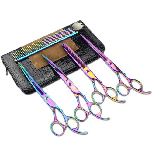 LILYS PET Professional PET DOG Grooming Coated Titanium scissors suit Cutting&Curved&Thinning shears (7.5 inches, Rainbow)… 7.5 inches - PawsPlanet Australia