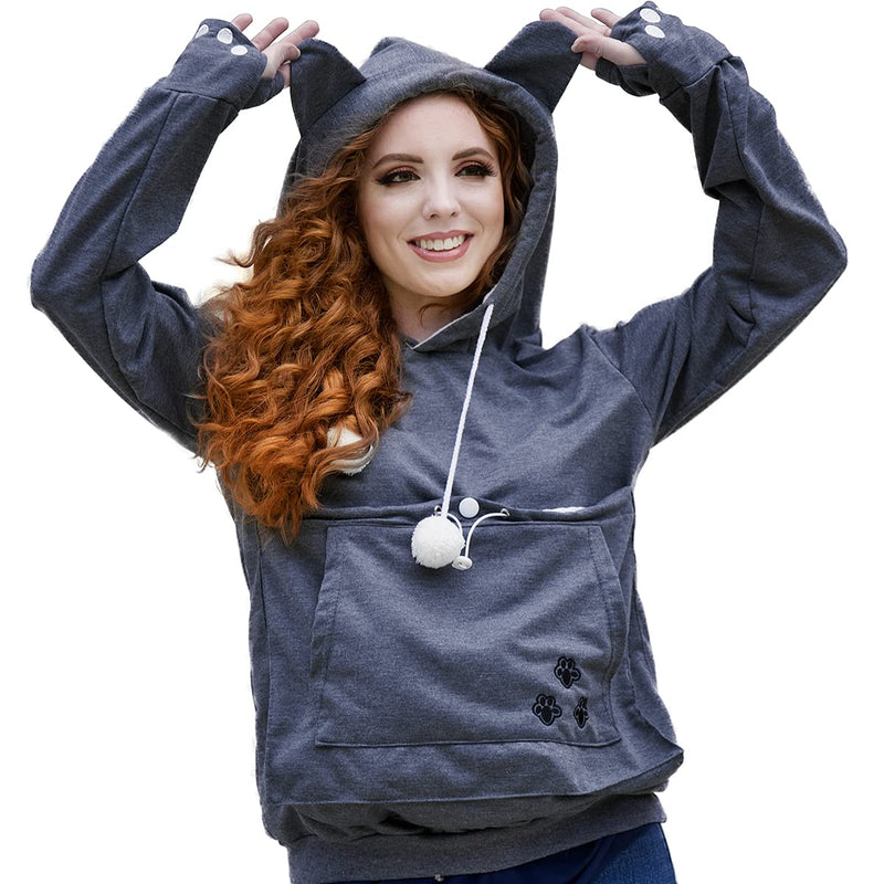 Unisex Big Pouch Hoodie Long Sleeve Pet Cat Dog Holder Carrier Sweatshirt Dark Gray XX-Large - PawsPlanet Australia