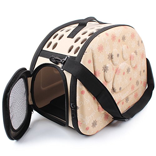 Foldable Pet Dog Cat Carrier Cage Collapsible Travel Kennel - Portable Pet Carrier Outdoor Shoulder Bag for Puppy Dog Cat Small Medium Large Animal (M, Beige) M - PawsPlanet Australia