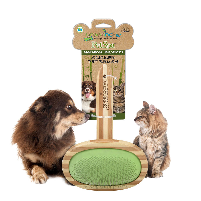 Greenbone Pet Spa Slicker Brush - All-Natural Bamboo Pet Grooming Brush - Entirely Made from Sustainable Bamboo for Dogs & Cats - PawsPlanet Australia