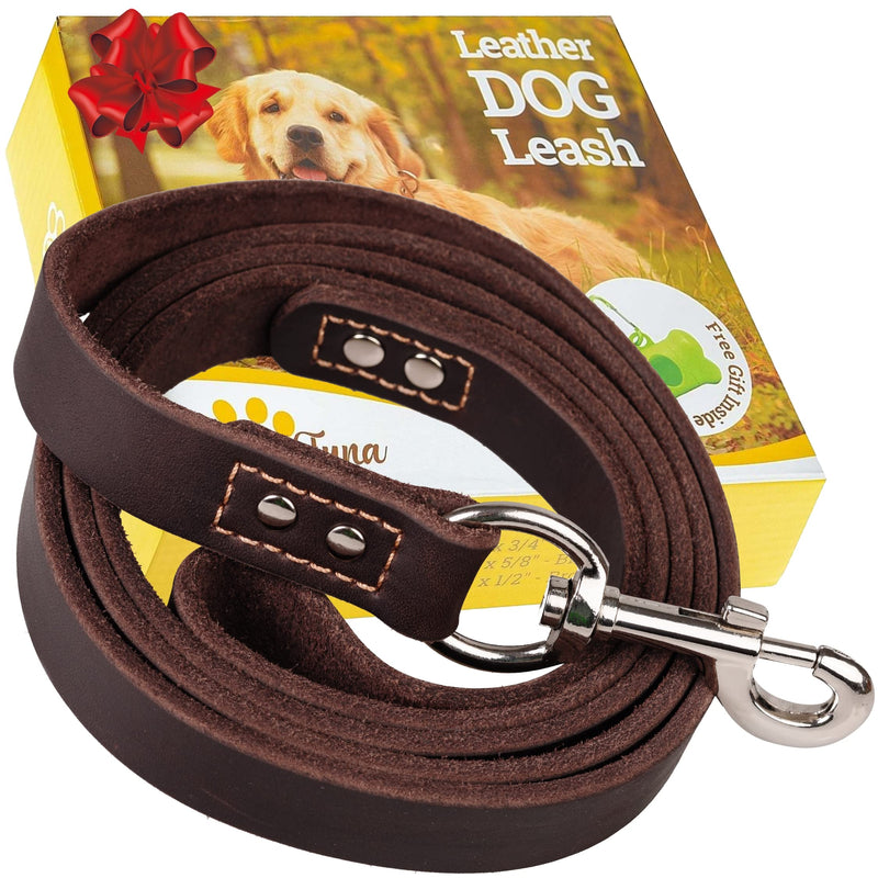 ADITYNA Leather Dog Leash 6 ft x 3/4 inch - Soft, Strong, Heavy Duty for Large & Medium Breeds - Dog Lead for Walking, Training, Hiking and Running (Brown) L - 6 ft x 3/4 inch Brown - PawsPlanet Australia