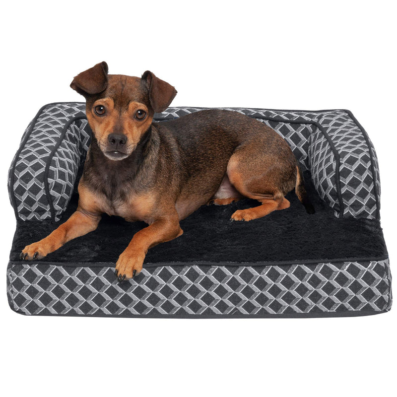 Furhaven Comfy Couch Plush & Décor Sofa-Style Egg Crate Orthopedic Foam Dog Bed - Diamond Gray, Small (Comfy Couch - Plush & Decor) Diamond Gray - PawsPlanet Australia