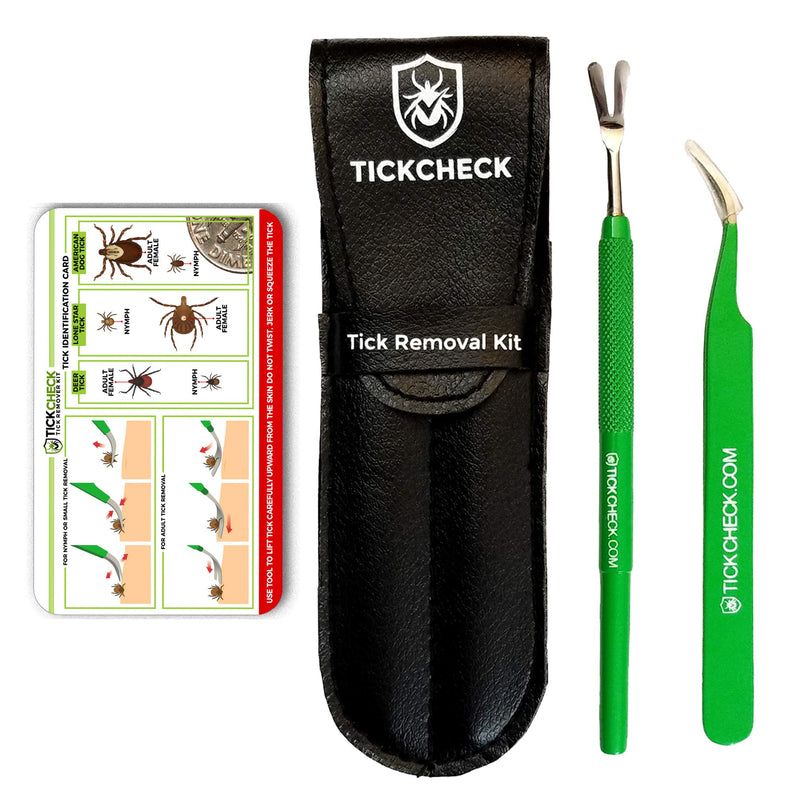 Premium Tick Remover Kit - Stainless Steel Tick Remover + Tweezers, Leather Case, and Free Pocket Tick Identification Card (1) 1 - PawsPlanet Australia