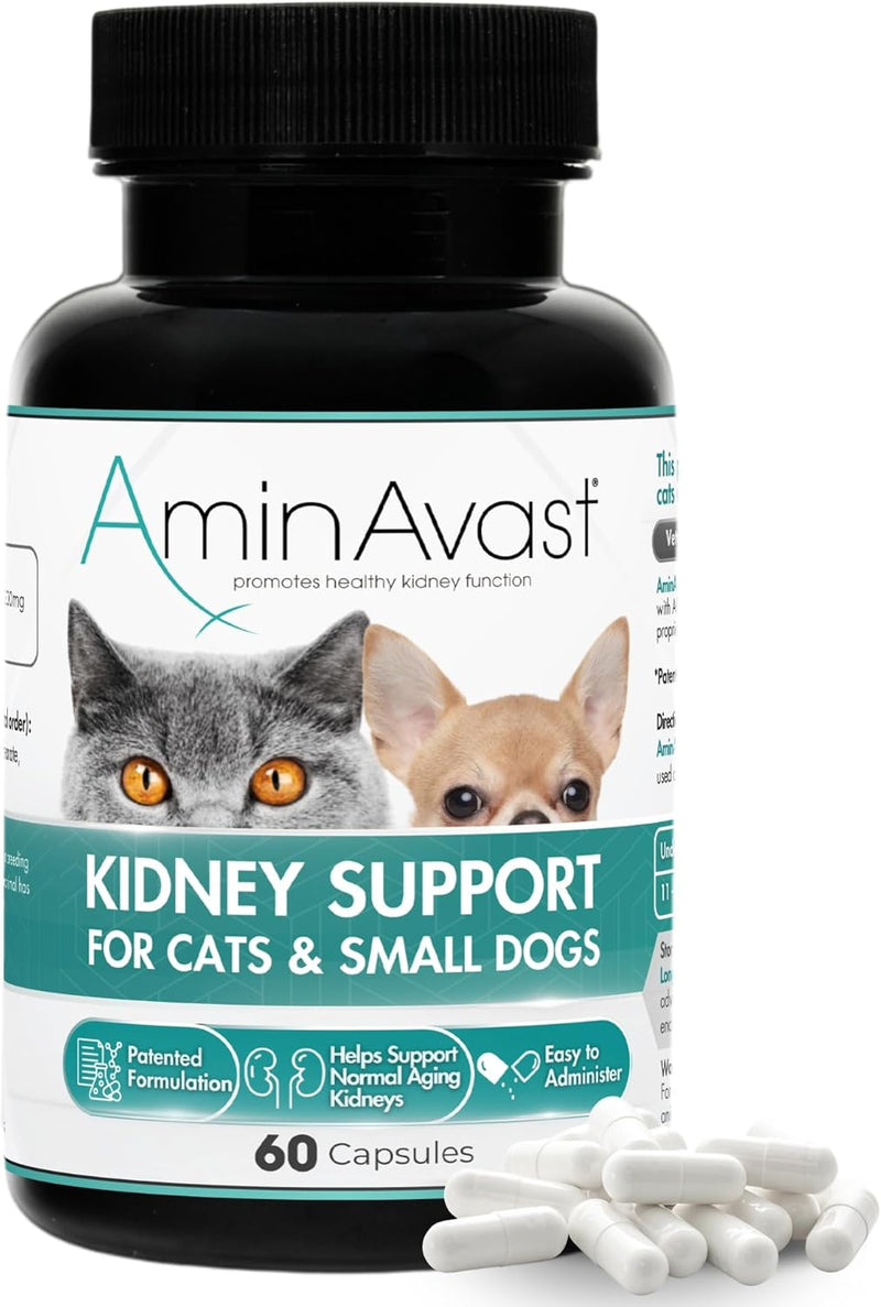 AminAvast Kidney Support Supplement for Cats and Dogs, 300mg - Promotes Natural Kidney Function - Aids in Health and Vitality of Aging Kidneys - Easily Administered - 60 Sprinkle Capsules - PawsPlanet Australia