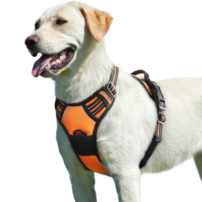 Eagloo Dog Harness for Large Dogs, No Pull Service Vest with Reflective Strips and Control Handle, Adjustable and Comfortable for Easy Walking, No Choke Pet Harness with 2 Metal Rings, Orange, L - PawsPlanet Australia