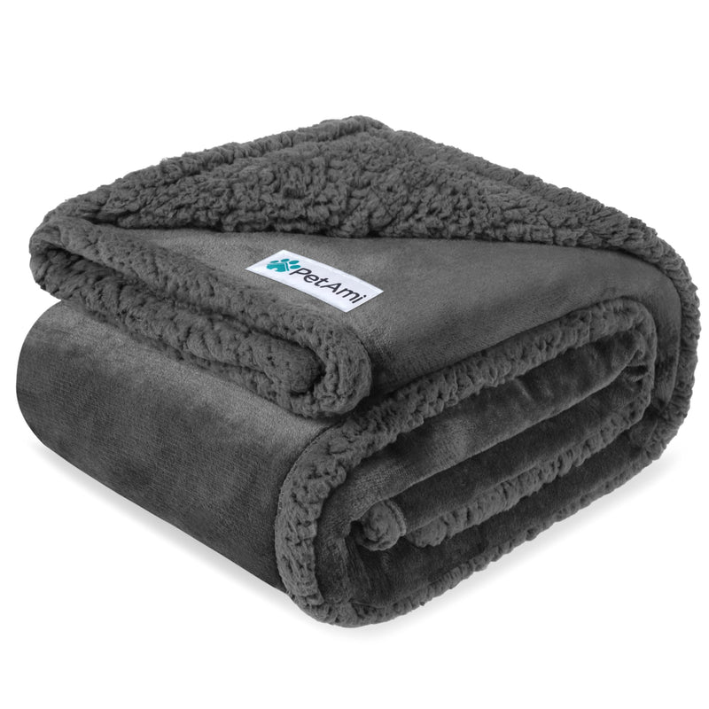 PetAmi Waterproof Dog Blanket for Medium Large Dog Puppy Cat Throw for Couch Cover Leakproof Protection, Sherpa Fleece, Reversible Soft Washable 60x40 Gray Gray Large 60 x 40 Inches Gray/Gray Sherpa - PawsPlanet Australia