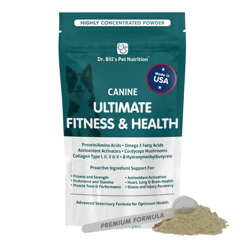 Dr. Bill’s Canine Ultimate Fitness & Health Vitamins for Dogs | Multivitamin for Dogs w/Coenzyme Q-10, Vitamin E, Vitamin D-3, Biotin, Folic Acid, Hyaluronic Acid Dog Vitamins and Supplements 340g 340 Grams