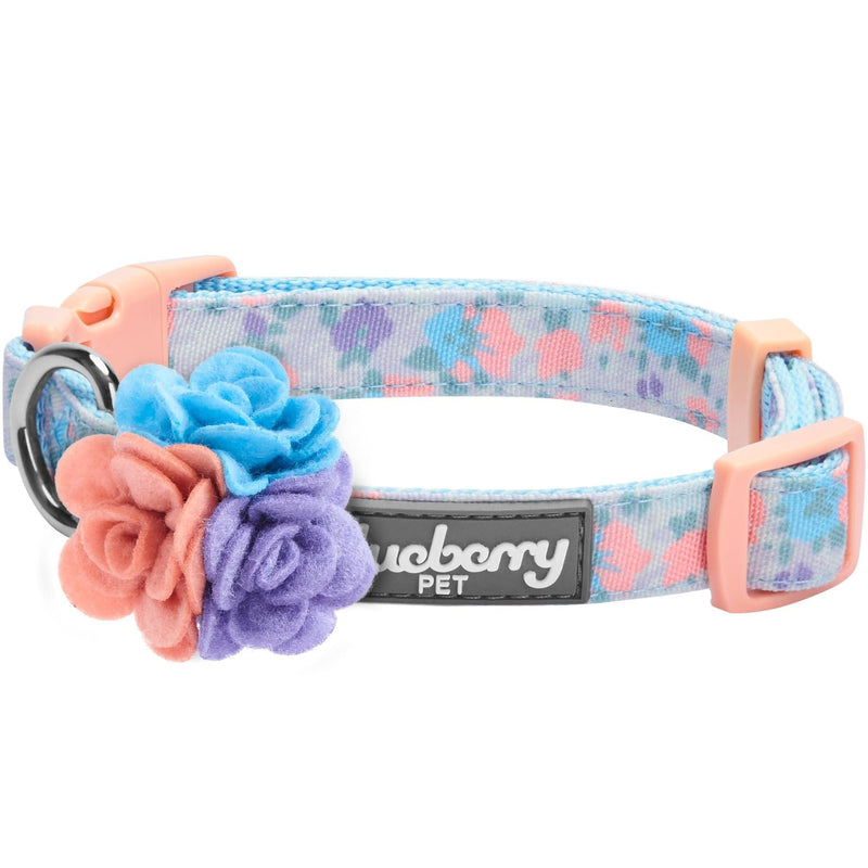 Blueberry Pet Dog Collar, Adjustable Floral Print Puppy Collar in Lavender with Removable Flower, Small 12"-16" Neck, Cute Girl Dog Accessories, Pink Dog Collars for Small Dogs, Safe Fit - PawsPlanet Australia