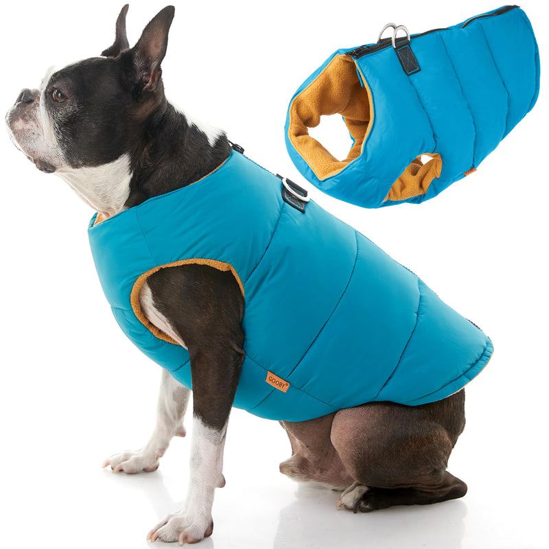 Gooby Padded Vest Dog Jacket - Solid Turquoise, Medium - Warm Zip Up Vest Fleece Jacket with Dual D Ring Leash Water Resistant for Small to Medium Dogs Turquoise Solid - PawsPlanet Australia