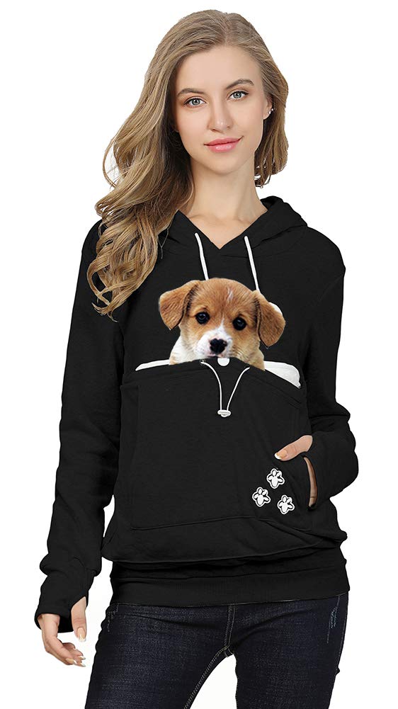 Jomago Womens Pet Carrier Sweater Cat Dog Pouch Hoodies Animal Holder Long Sleeve Hood Sweatshirt XX-Large Black - PawsPlanet Australia