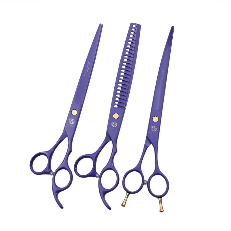 Purple Dragon 7.0/8.0 inch Professional Dog Grooming Hair Cutting Scissor &Curved Scissor&Chunker Shear Kit with Bag - for Pet Groomer or Family DIY Pet Use 8.0 inch Purple - PawsPlanet Australia