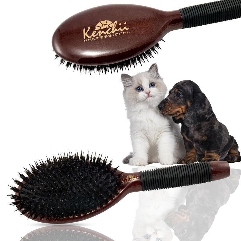 Kenchii Boar and Nylon Bristle Dog/Cat Grooming Brush with One-Piece Maple Body-Choose Size Large, Small (Large) - PawsPlanet Australia