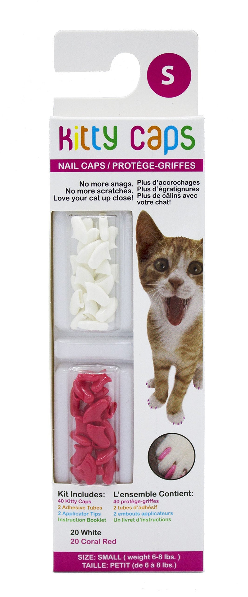 Kitty Caps Nail Caps for Cats Safe, Stylish & Humane Alternative to Declawing Covers Cat Claws, Stops Snags and Scratches, Small (6-8 lbs), Pure White & Coral Red (Pack of 1) Small (6-8 lbs) 1-Pack - PawsPlanet Australia