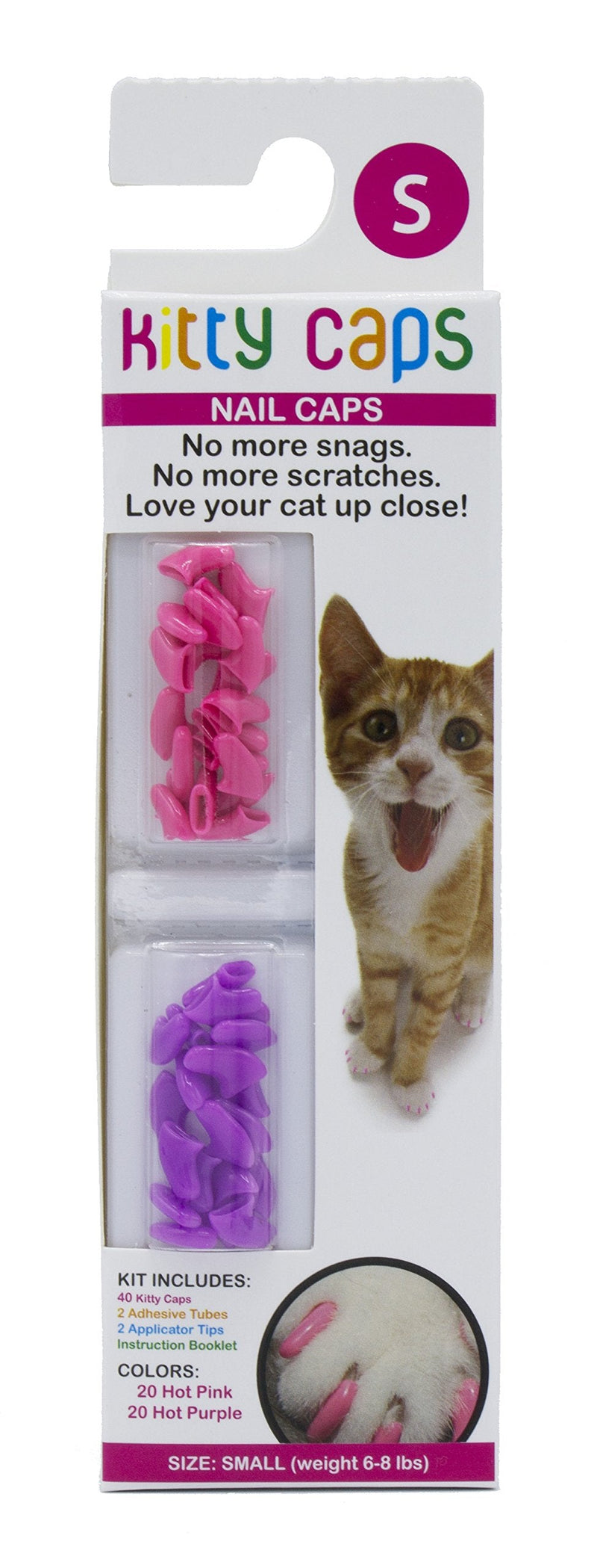 Kitty Caps Nail Caps for Cats | Safe, Stylish & Humane Alternative to Declawing | Covers Cat Claws, Stops Snags and Scratches, Small (6-8 lbs), Hot Purple & Hot Pink (Pack of 1) 1-Pack Small (6-8 lbs) - PawsPlanet Australia