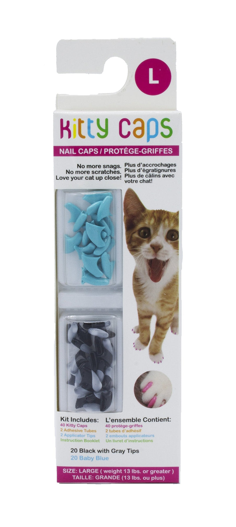 Kitty Caps Kitty Caps Nail Caps for Cats Safe & Stylish Alternative to Declawing Stops Snags and Scratches, Large (13 lbs or greater), Black with Gray Tips & Baby Blue (FF9325) (Pack of 1) Large (13 lbs or greater) - PawsPlanet Australia