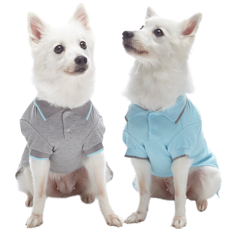Blueberry Pet Back to School 2-Pack Prep School Style Dog Polo Shirts | Cotton Outfit for Small Pets in Sky Blue + Light Grey, Back Length 14 inch - PawsPlanet Australia