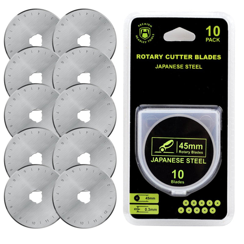 HEADLEY TOOLS 45mm Rotary Cutter Blades 10 Pack Fits Olfa, Fiskars, Replacement Rotary Blade for Arts Crafts Quilting Scrapbooking Sewing, Sharp and Durable 45mm 10pcs
