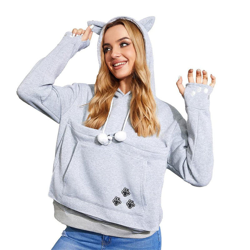 Unisex Big Pouch Hoodie Long Sleeve Fleece Pet Dog Holder Carrier Pullover Sweatshirt… Light Grey X-Large - PawsPlanet Australia