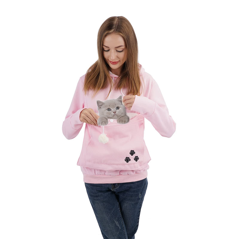 Unisex Big Pouch Hoodie Long Sleeve Pet Cat Dog Holder Carrier Sweatshirt Pink-thick Medium - PawsPlanet Australia