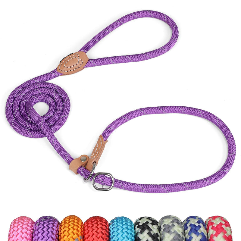 Grand Line Slip Lead Dog Leash - No Pull Training Dog Lead with 5ft Reflective Rope, Durable & Collar-Free for Small, Medium, Large Dogs and Puppies (Purple,M) Purple Medium-2/5in x 5ft - PawsPlanet Australia