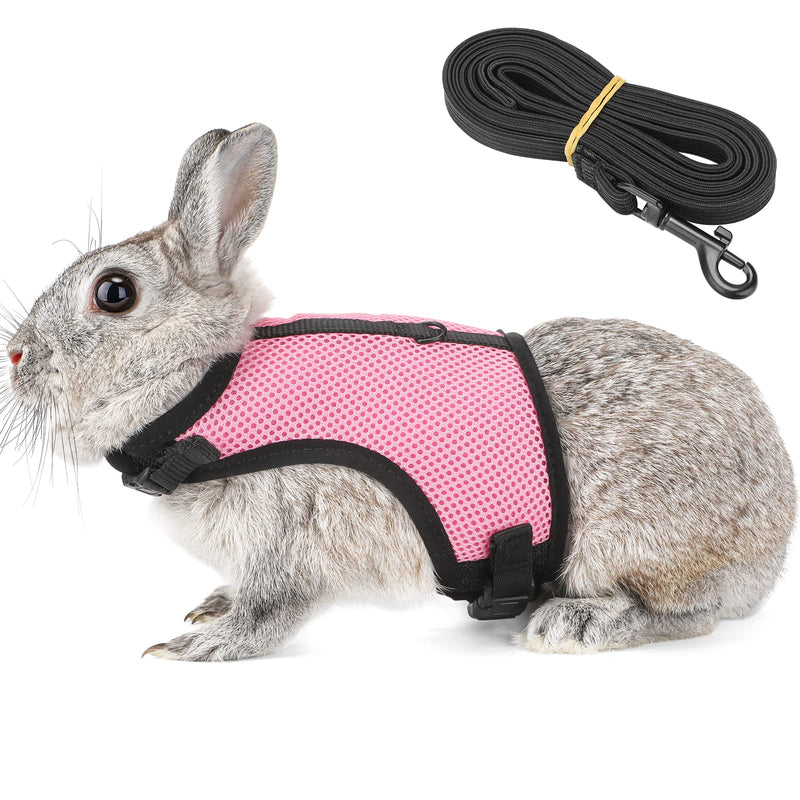 PETTOM Bunny Rabbit Guinea Pig Harness Stretchy Elastic Leash Cute Soft Mesh Small Pet Harness No Pull Comfort Outdoor Walking Jogging Padded Vest for Ferret Guinea Pig (Pink,L) L(Chest:10.6-13.3 in) Pink