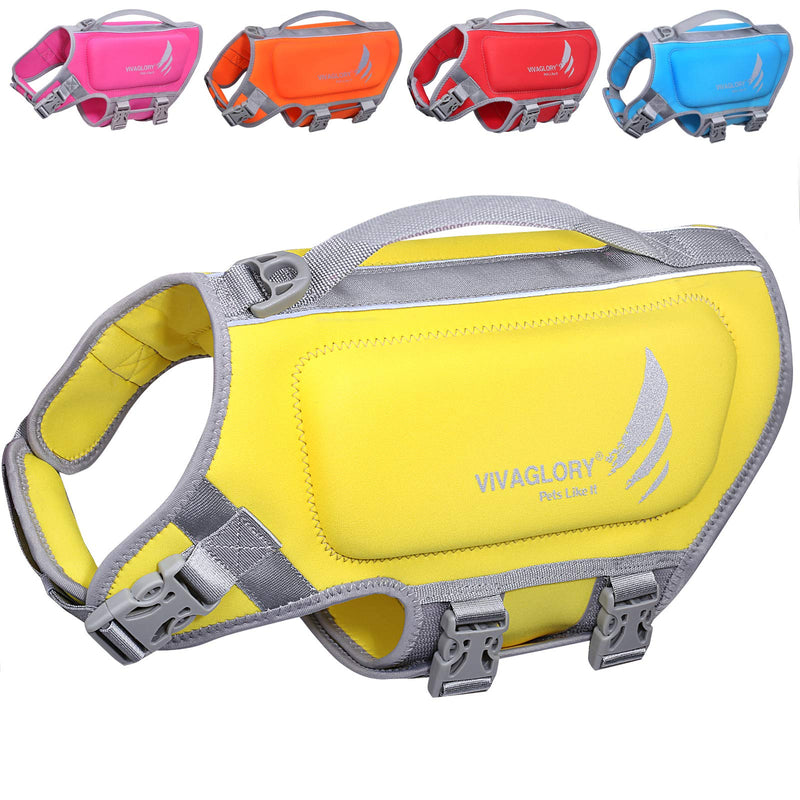VIVAGLORY Lightweight Dog Life Jacket, Pet Life Preserver Life Vest Skin-Friendly Neoprene for Small Dogs with D-Ring and Quick Release Buckle, Yellow S: 19-22 inch (Ribcage Girth) - PawsPlanet Australia