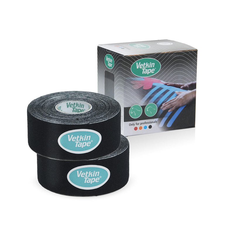VETKIN VetkinTape® Veterinary Kinesiology Tape | Taping for Horses & Dogs | Equine & Canine kinesiotape | Latex Free and TÜV Quality Mark Certified | 1.2 inch - (3cm-5m) | Pack of 2 Rolls | Black - PawsPlanet Australia